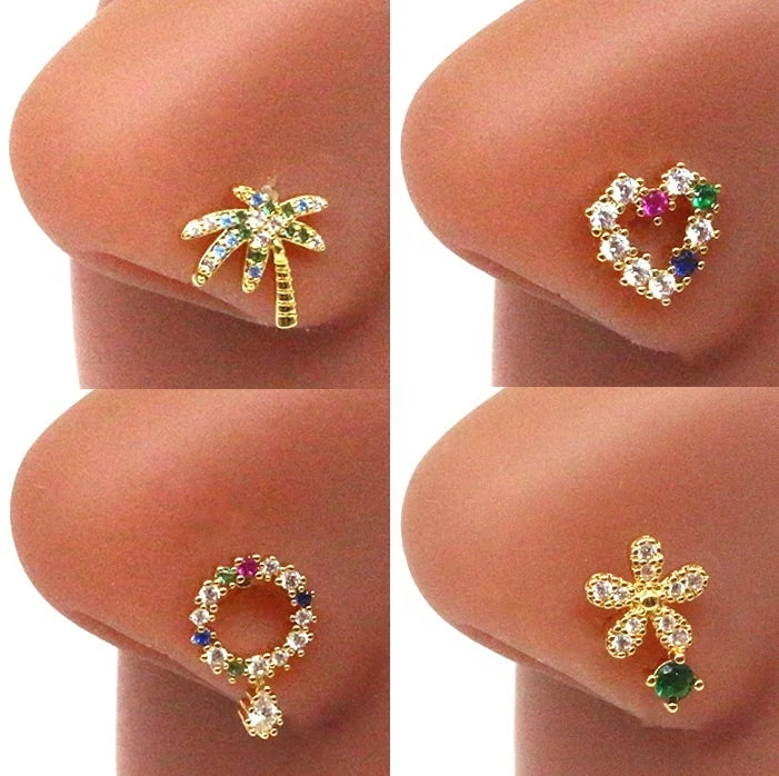 Gaby New Spring Nose Piercing Colorful Nose Rings Stainless Steel butterfly Heart Nose Studs Piercing Wholesale Body  Jewelry