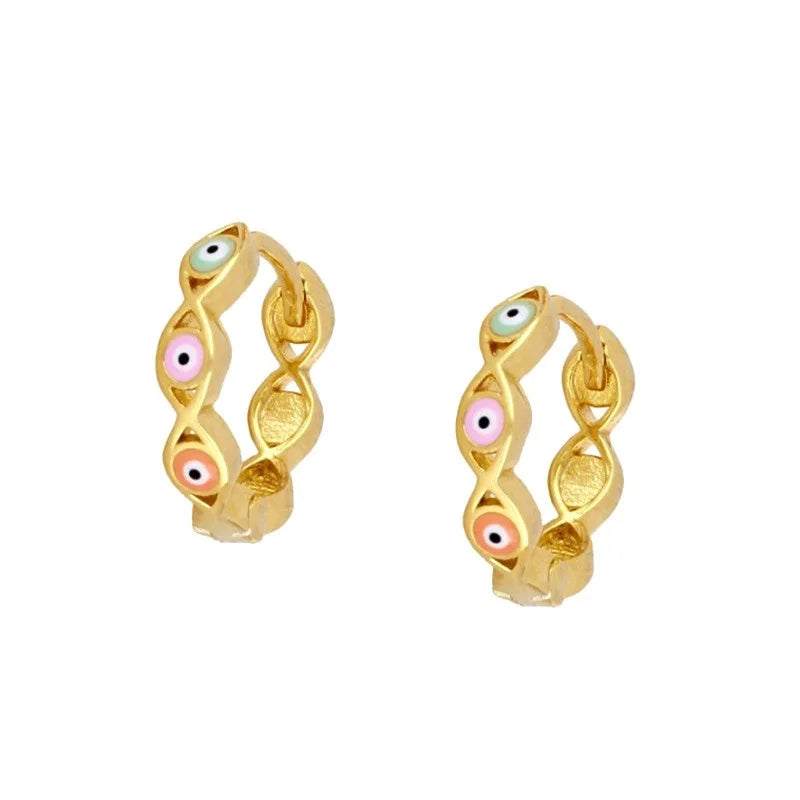 Joolim Jewelry 925 Sterling Silver Evil Eyes Enamel Earring Huggie Earrings Dainty Silver Earring