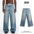 Custom Patch Work Jeans for Men Denim Pants Trousers Bottom Fade Distressed Mud Wash OEM