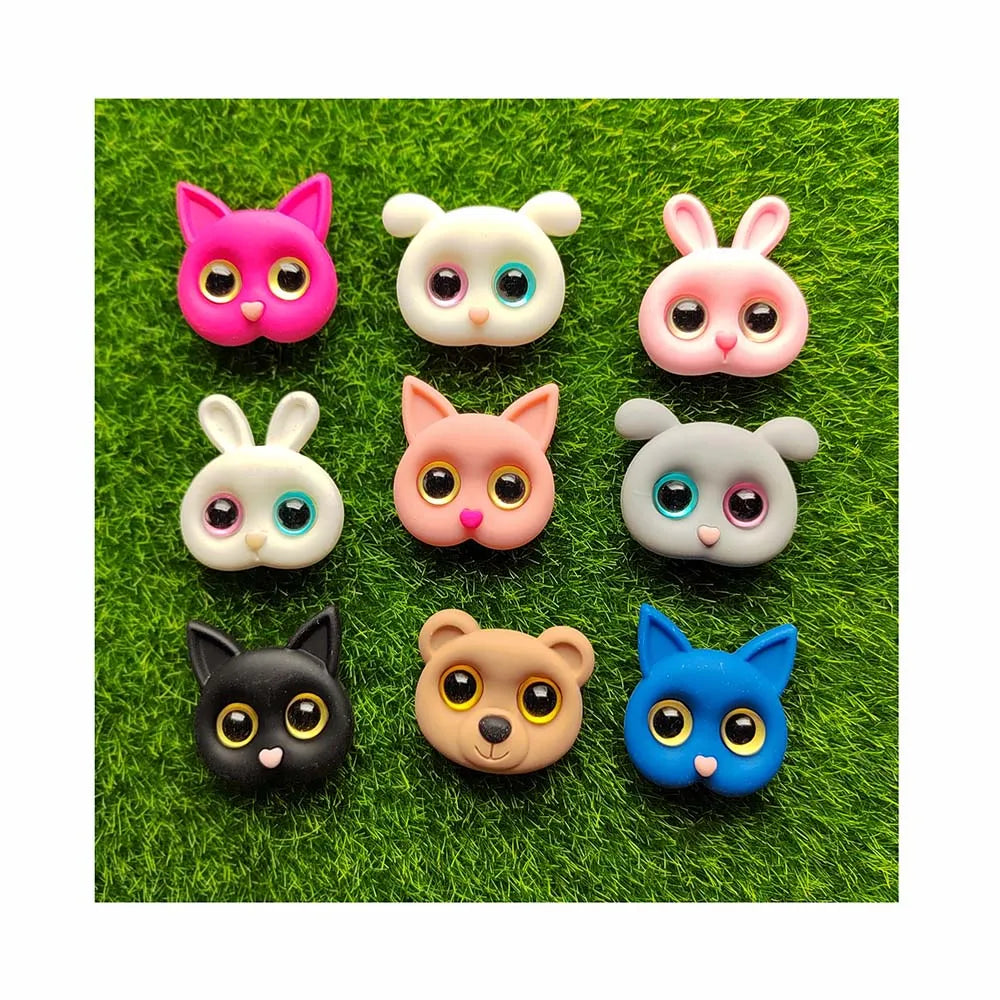 Big Eye Animals Head Resin Charms Cat Bear Cabochons for Mobile Phone Cover Decorations Handbag Accessories