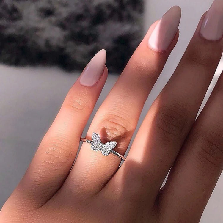 New Classic Alloy Fashion Explosive Butterfly Ring Inlaid Zircon High End Jewelry for Women