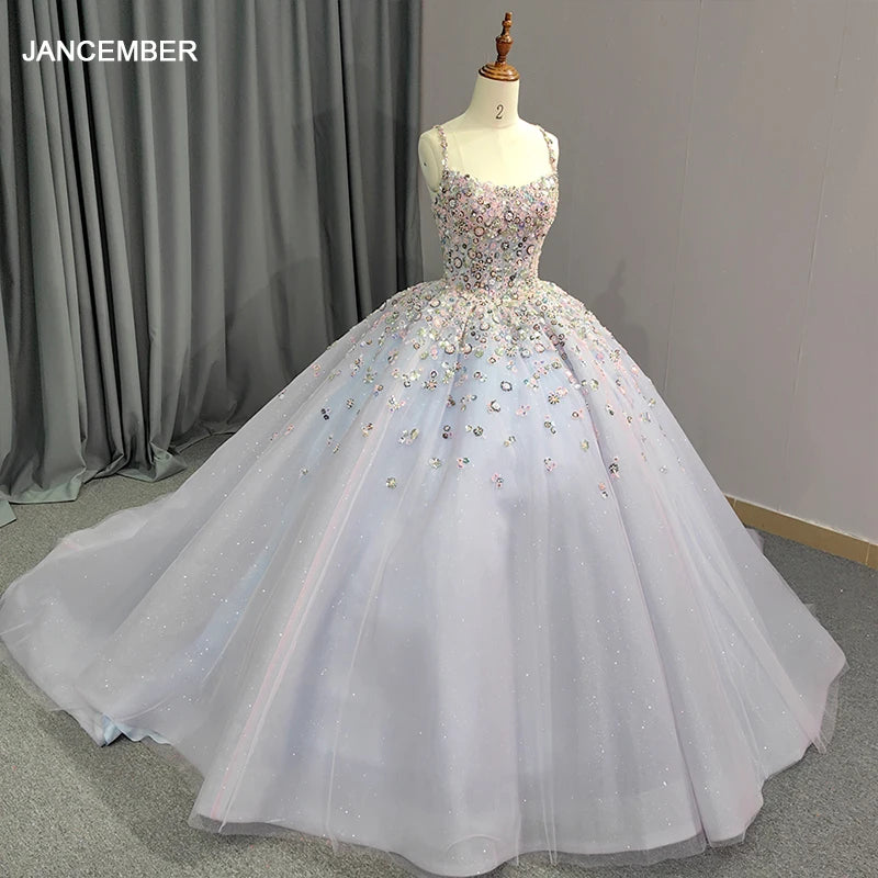 Blue Purple Sleeveless Crystal Beading Quinceanera Dresses Ball Gown Illusion Pink Appliques Lace Corset 6610