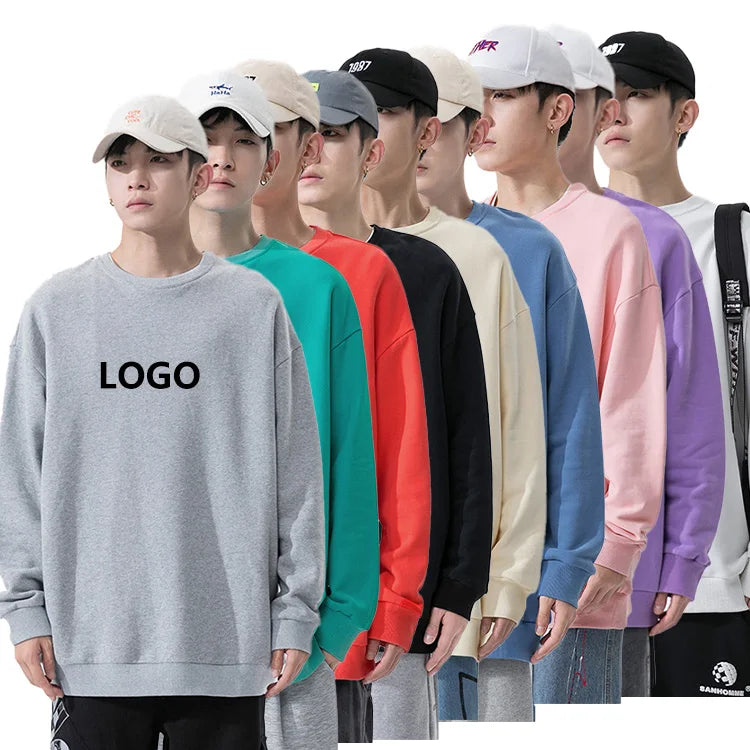 Wholesale Custom Logo Long Sleeve Plain Black White Pink Fitted Sport Mens Terry Crewneck Sweatshirt