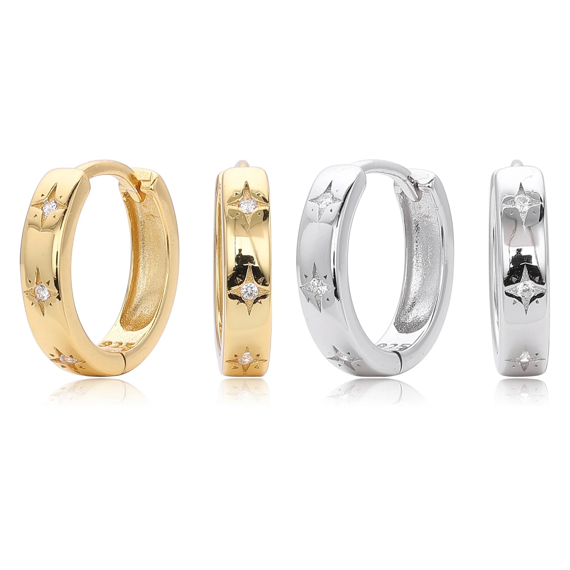 S925 Sterling Silver Minimalist Starlight Simple Gold Cuff Earrings White Zircon Stone Small Hollow Hoop Earrings Fashionable