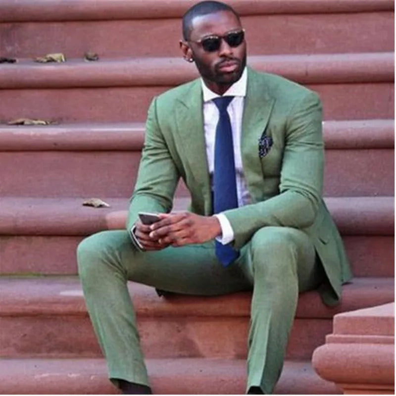 2025 Green Custom Made New Arrival Groom Costume Men Suits for Wedding Casual 2 Pieces Groom's Suit Sets(Jacket + Pants )