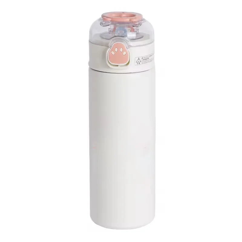 Large Capacity Daily Use Stainless Steel Tumbler Drop-Resistant Vacuum Thermos Cup with Simple Cartoon Bear Design