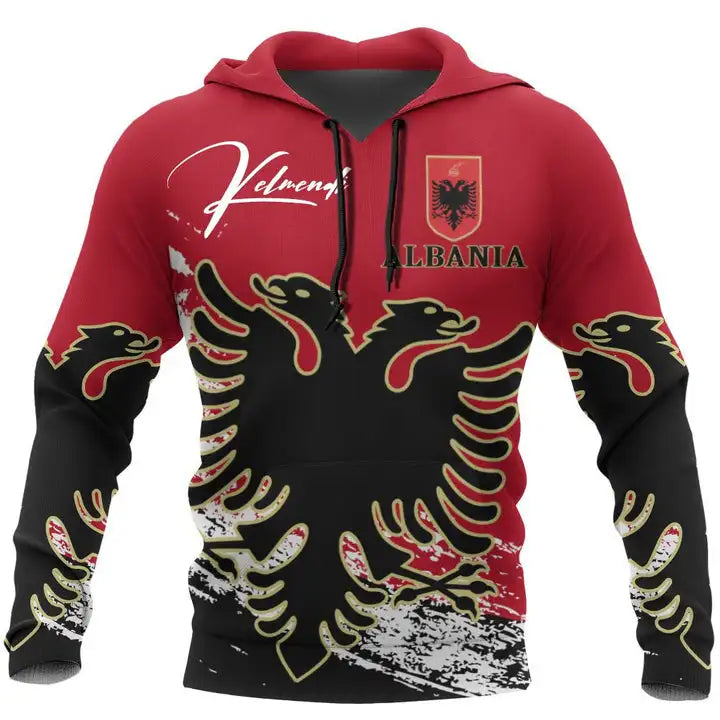 Fitspi Men Custom Albania Flag Albanian Country Map Hoodie Pullover Thick Hip Hop Hooded Sweatshirt Unisex Hoodies Wholesale