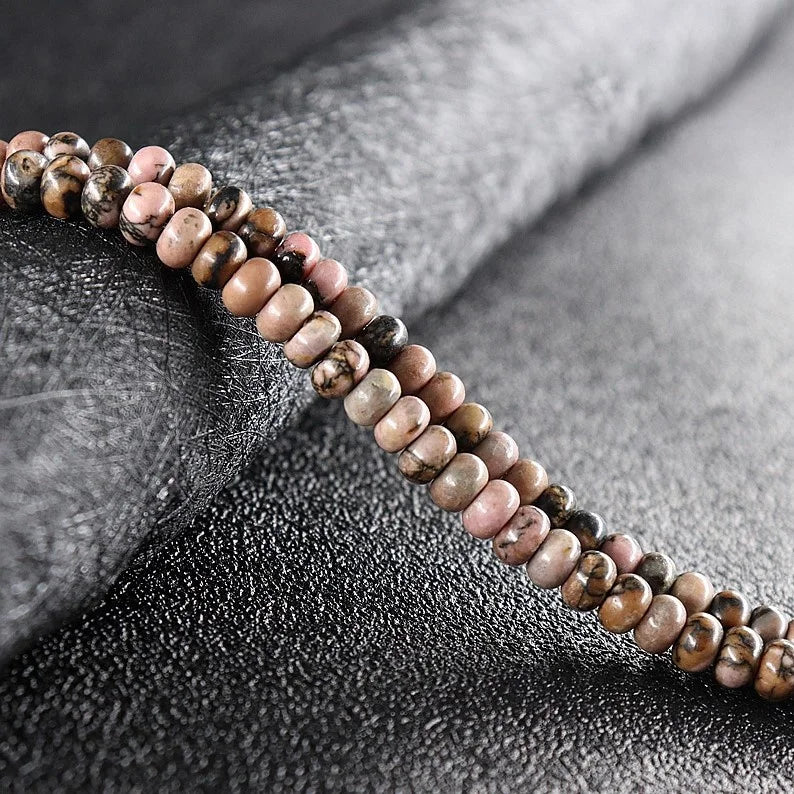 Wholesale Natural Black Stripe Rhodochrosite Rondelle Abacus Wheel Spacer Loose Beads 15.5"