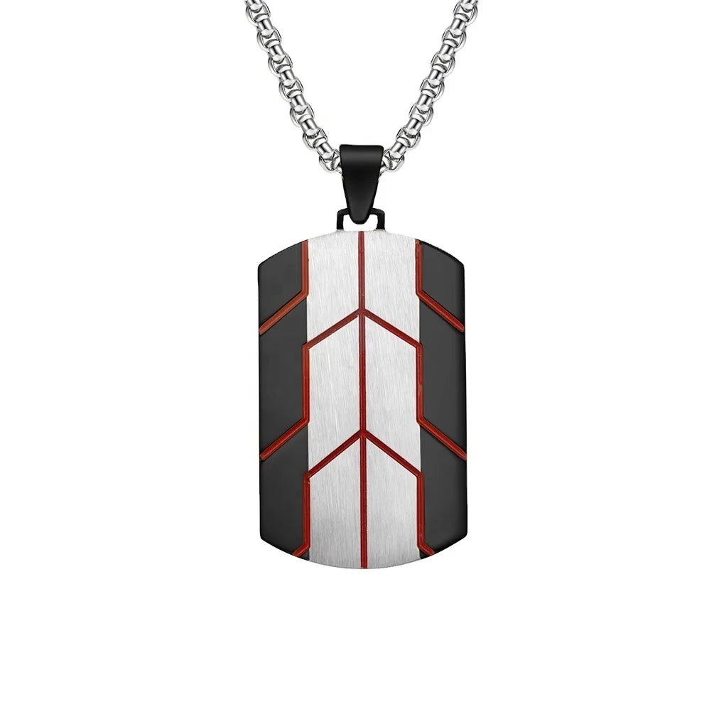 Gold and Blue Plating Enamel Tire Tread DogTag Stainless Steel 45Cm Round Box Chain Necklace Jewelry for Men