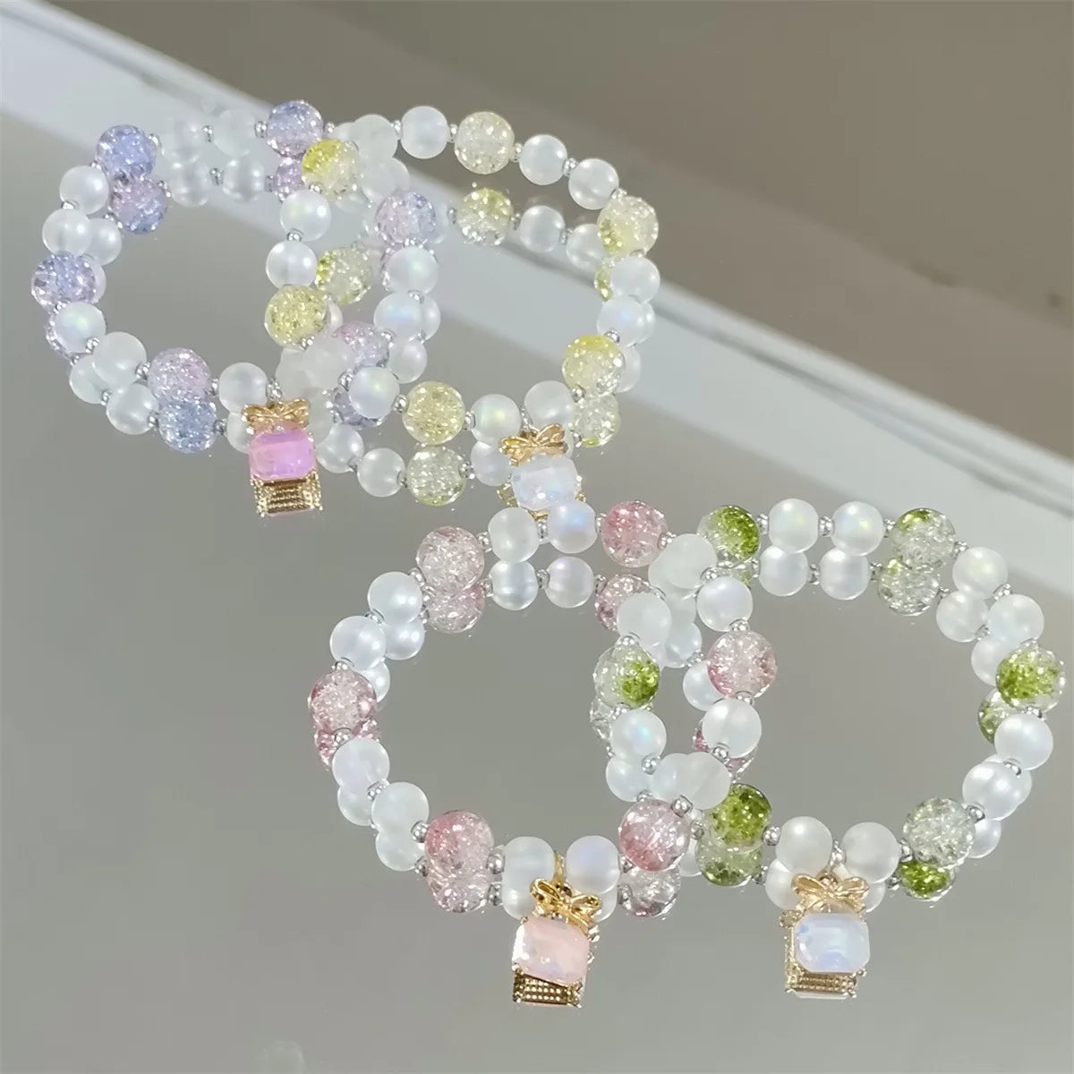 INS Fantasy Popcorn Cracked Crystal Beads Bracelet CrystalCharm Gradient Color Girl Women Friendship Bracelets Jewelry Gift