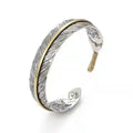 SC Hot Selling Personalized Adjustable Bangle Antique Silver Plated Stainless Steel Bangles Vintage Goro Feather Bangles for Men