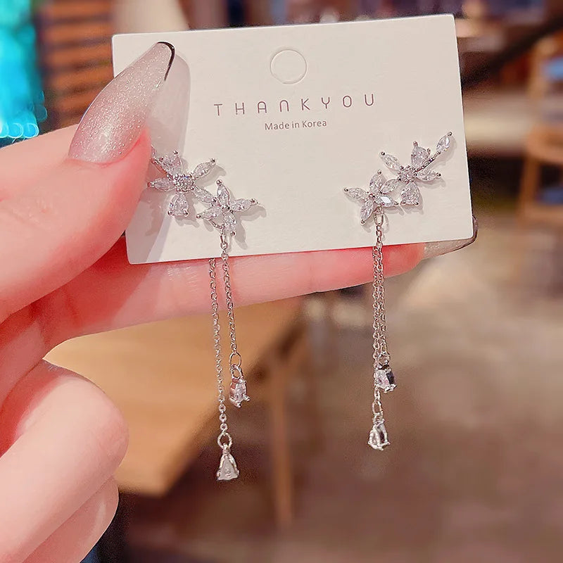2022 Zirconia Wing Tassel Earring Silver Needle Waterdrop Earring Jewellery