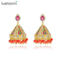 LUOTEEMI Indian Luxury Wind Chime Tassel Earrings Traditional Indian Bollywood Ethnic Chandelier Earrings Set