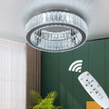 Round Flush Mount Stainless Steel Dimmable Big Crystal Led Ceiling Lights With Remote Control