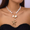 Trendy Women's Gold Plated Alloy Cross Necklace 18k Small Shell Starfish Necklace for Couples Anniversary