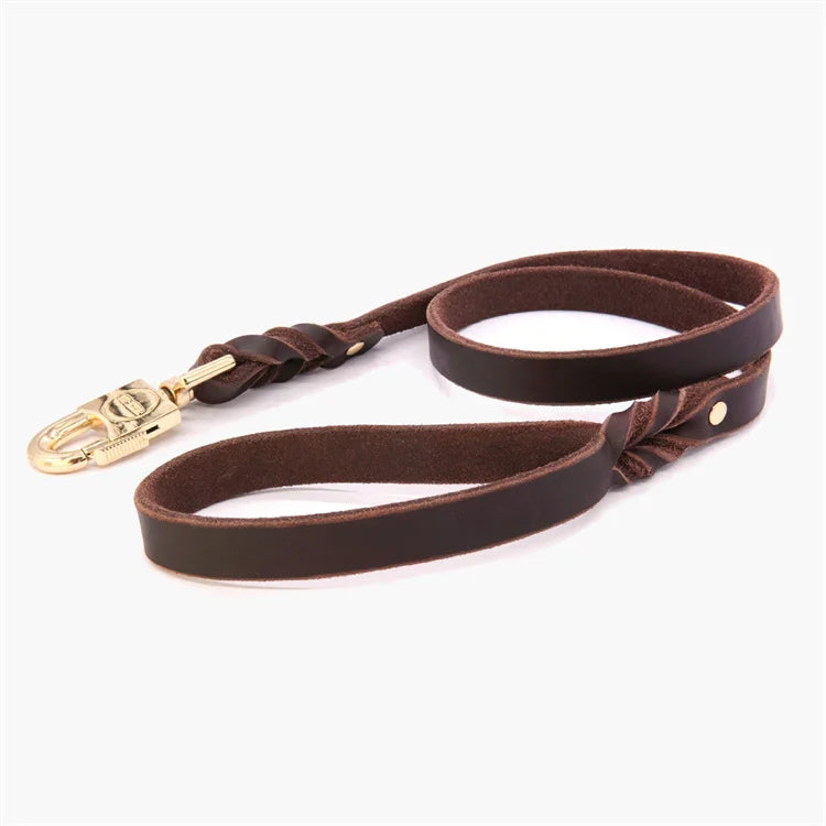 Luxury Soft Locking Buckle Cowhide German Shepherd Braided Leather Dog Leash for Big Dogs