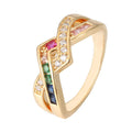 European and American Women's Zircon Ring Full Diamond Colorful Rainbow Zircon Diamond Cz Ring Women Luxury Finger Ring