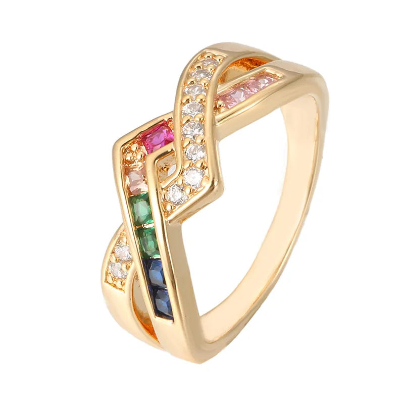 European and American Women's Zircon Ring Full Diamond Colorful Rainbow Zircon Diamond Cz Ring Women Luxury Finger Ring