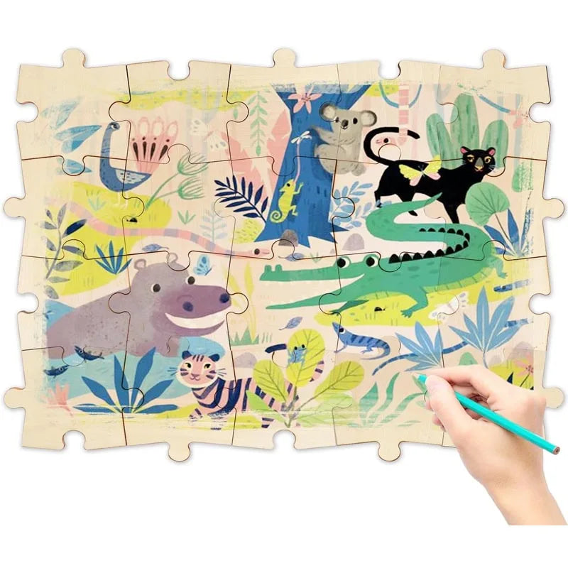 50 Piece Blank Wooden Puzzle Jumbo Size Each Piece Is 4x3.2 Inches to Draw On Unfinished Freeform Large Jigsaw Puzzle Pieces f