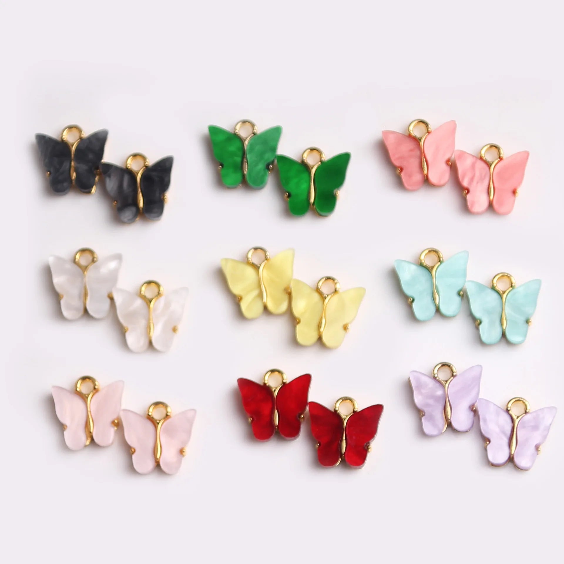 Wholesale Gold Plated Acrylic Butterfly Charm Pendant Necklace Earrings Jewelry Making Accessories