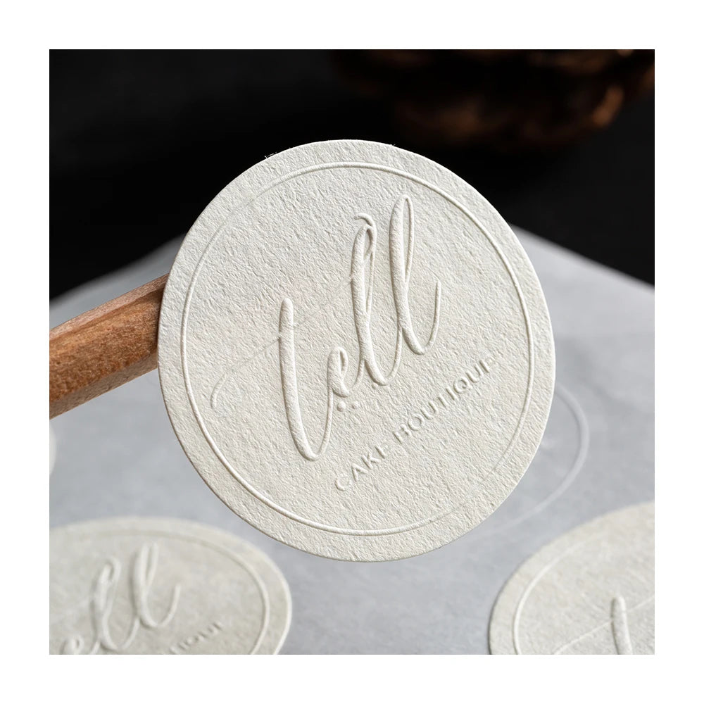 Custom Printed Textured Sticker Embossed Label Matte Circle Bump Beige Pure White Sealing logo Brand Stickers