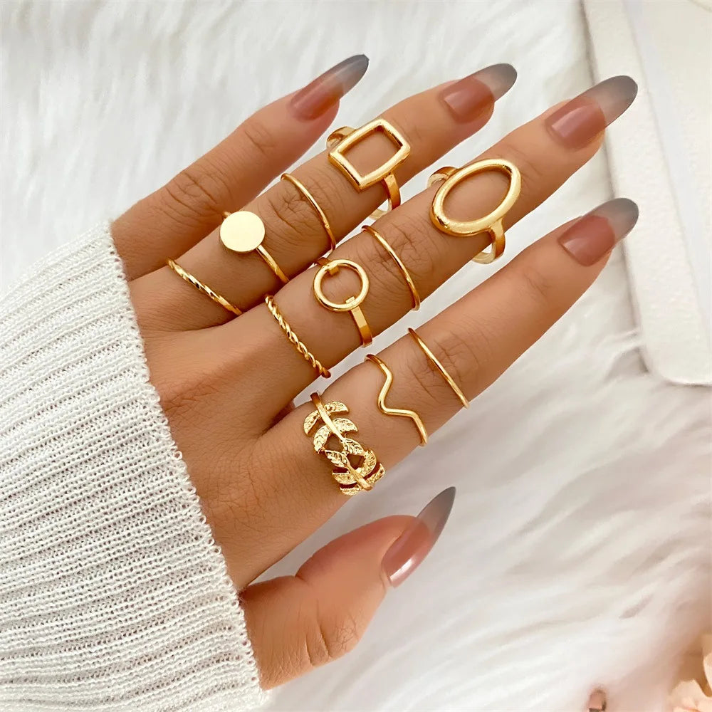 New Geometric Olive Branch Leaf Set 11-piece Combination Creative Joint Ring Female Design Sense Niche