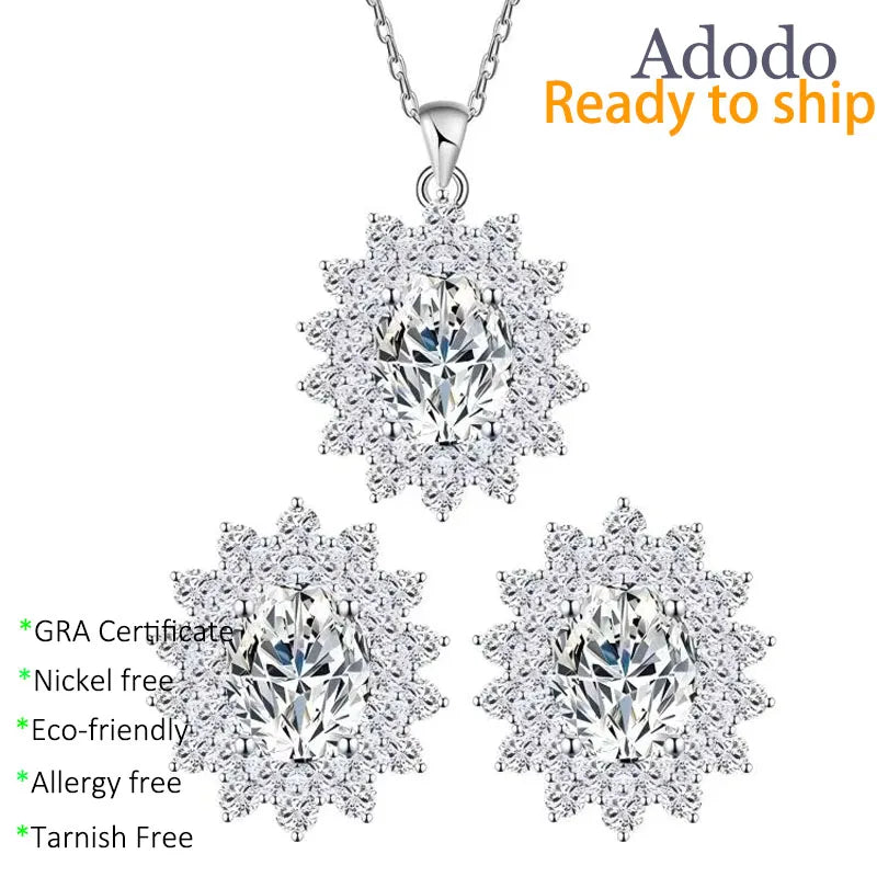 Wholesale Fashion 925 Sterling Silver Jewelry Snowflake Oval Cut GRA VVS Moissanite Stud Earrings Necklace Jewellery Jewelry Set