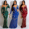 Designer Evening Gown Dress Elegant Ladies One Shoulder Sequin Dress Long Sleeve Bodycon Women's Evening Formal Dress