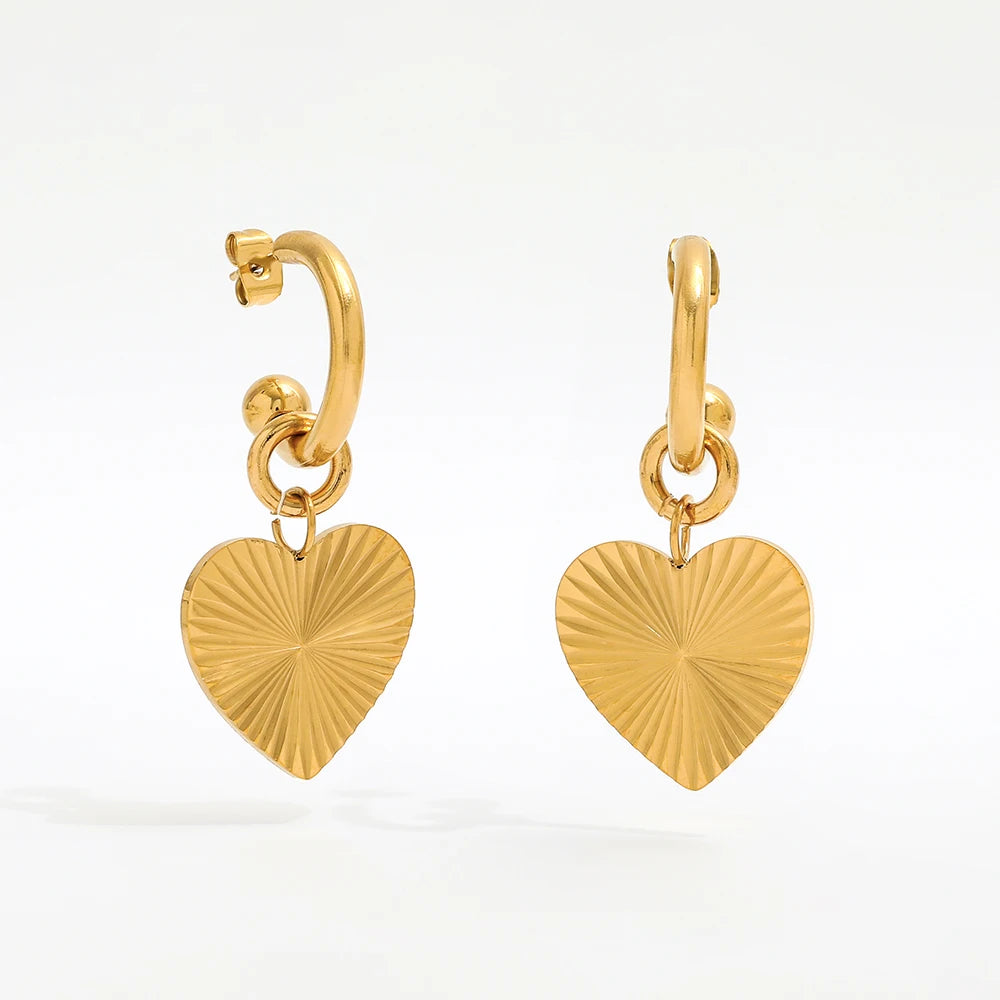 Fenny Fashion Earrings 18K Gold-plated Wholesale Tarnish Free Korean Love Heart Burst Stainless Steel Hoop Earring for Women