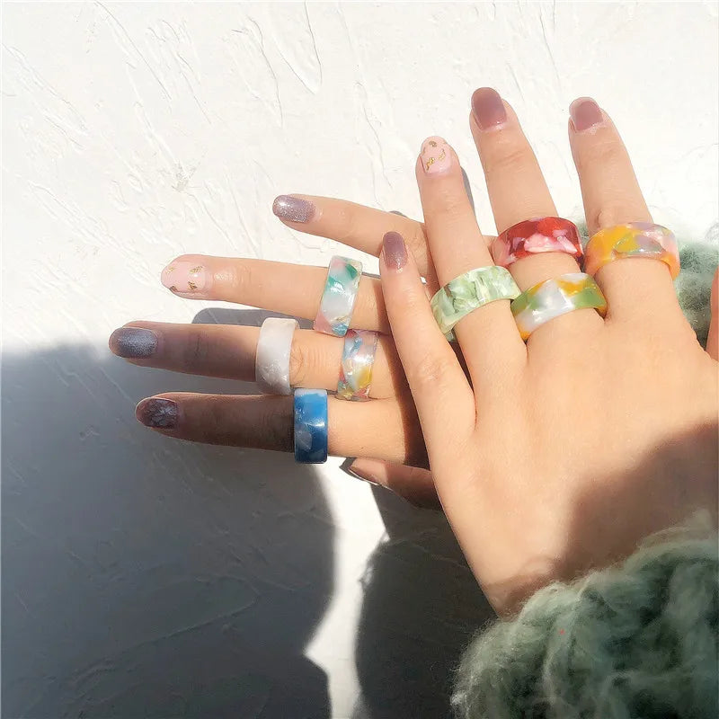 Factory Wholesale Candy Color Acrylic Rings Women Personalized Retro Leopard Pattern Blooming Chunky Acrylic Resin Ring Girls