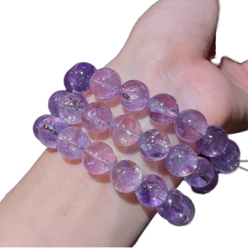 Natural Rainbow Light Amethyst Bracelet Hand Carved Crystal Lavender Business Gift Bangle with Healing Engraving Technique MegaBDM