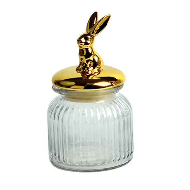 Nordic Golden Rabbit Decorative Glass Jar Handmade Home Storage Bottle Decoration