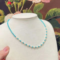 Turquoise Starry Sky Necklace with 3-5MM Natural Freshwater Pearls Near Round Rice Pearl Necklace 1 Piece