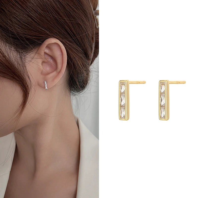 Silver 925 Crystal Zircon Diamond Stud Earrings and Jewelry T bar Earrings  for Women