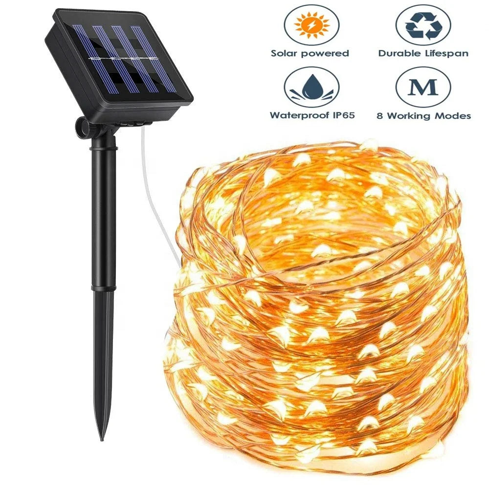 Outdoor Durable Rechargeable Waterproof Copper Wire 8 Modes Fairy Garden Led Fence Yard Wedding Christmas Tree Party Decoration