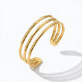 QIAOREN12704Oriental Triple Bamboo Segmented Wide Bangle Hypoallergenic Stainless Steel Gold Bracelet Birthday Good Fortune Gift