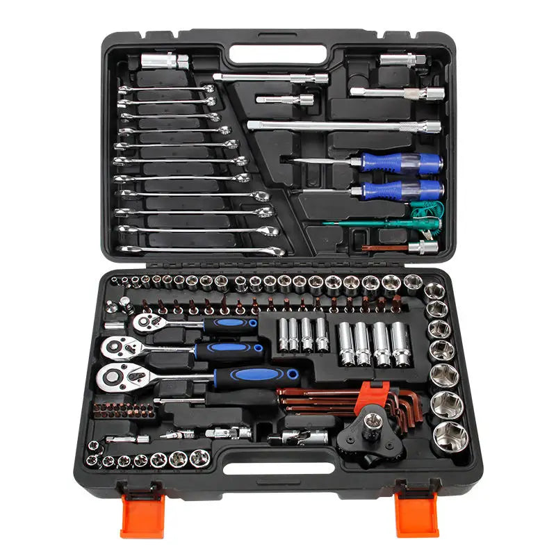 121 Pcs 1/2 3/8 1/4 " Drive Flexible Head Rotator Ratchet Handle Wrench Socket Spanner Set Mechanical Auto Repair Tools Box