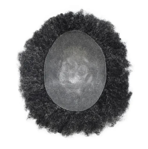 SS LongFor Thin Skin African American Men 100% Brazilian Human Hair Replacement System Full Poly Afro Curly Wave Mens Hairpieces