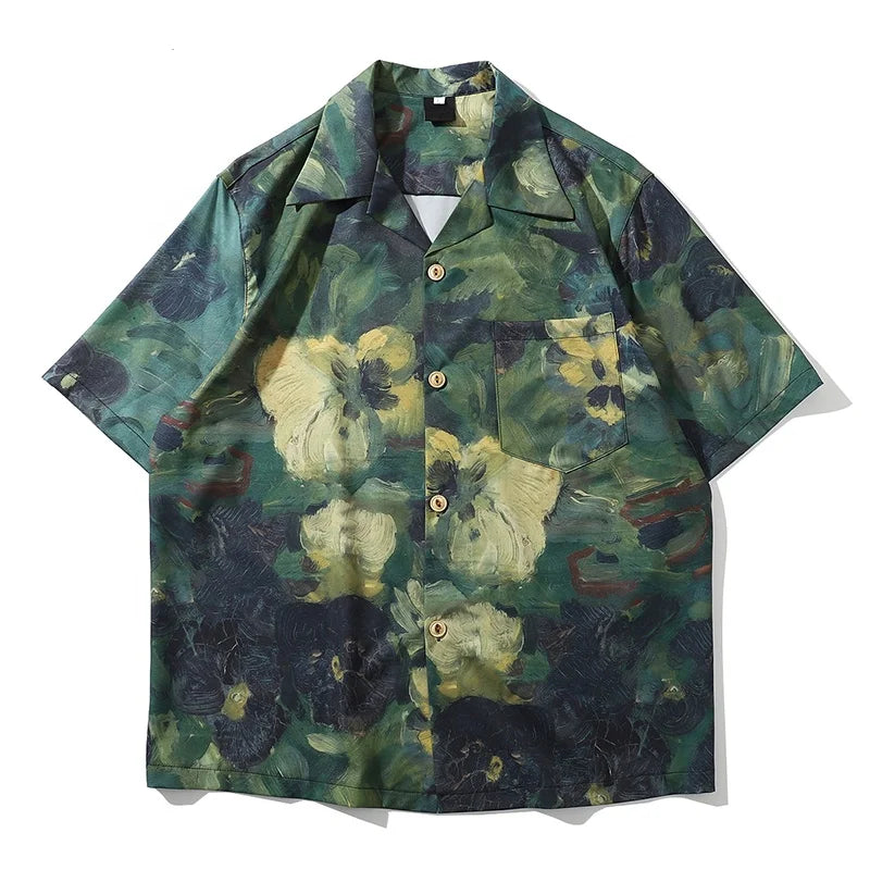 Dark Icons Hand Paint Full Printed Hawaiian Shirts Men 2023 Summer Street Men's Shirt