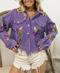 New Product Turndown Collar Long Sleeve Motor Corduroy Women Baseball Jacket Coat