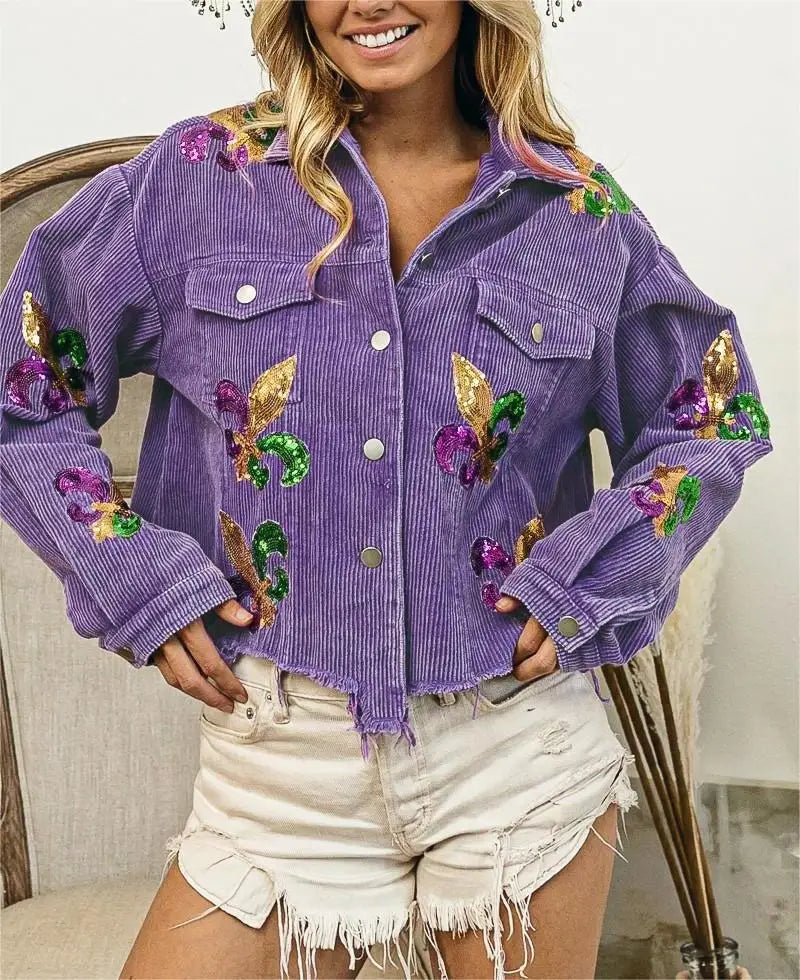 New Product Turndown Collar Long Sleeve Motor Corduroy Women Baseball Jacket Coat