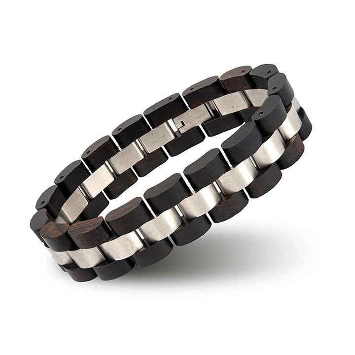 Fashionable Stainless Steel and Natural Wood Bracelet with Analog Display and Quartz Movement for Men and Women