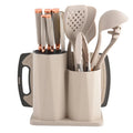 15-Piece Silicone Kitchen Utensil Set and Knife Set Wooden Handle Non-Stick Cooking Tools with Storage Bucket