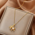INS Trend Diamond Light Luxury Designer Necklace Stainless Steel Gold Starfish Pearl Pendant Necklace for Women