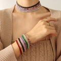 Vintage Style Colored Zircon Necklace Waterproof Stainless Steel Box Chain Necklace Bracelet Set Fashion Jewelry Party Gift