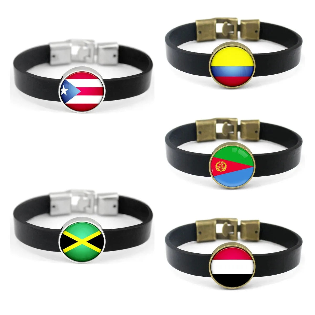 Manufacturer 223 Countries National Flag Design Leather Armband Wristband Unisex Flag Genuine Leather Bracelet for Women