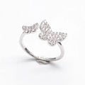 Fine Jewelry Double butterfly Ring  Zirconia Silver Inset Zircon Open Ring 925 Sterling Silver Lucky Ring for Women
