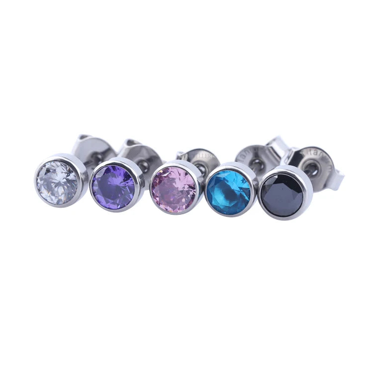 CZ Bezel Set F136 Titanium Body Jewelry Stud Ear Cartilage Earrings with Butterfly Clasp & Zircon for Children's Wedding