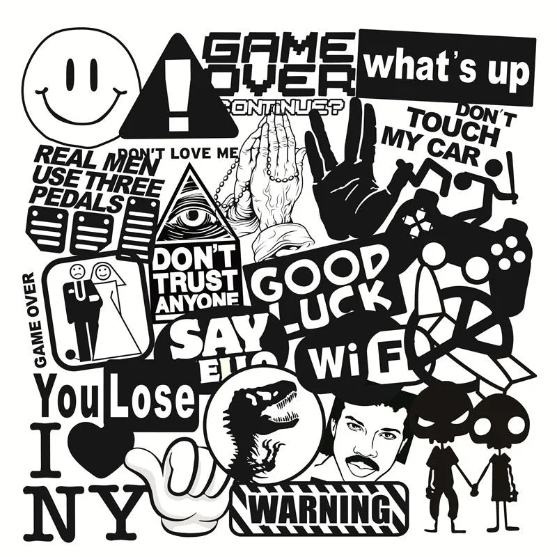 100Pcs Black and White Brand Logo Graffiti Stickers for Skateboard Laptop Fashion Tide Sticker