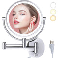 Chrome Vanitry Makeup Mirror 8 Inch Wall Mounted LED Light Magnifying 10x Illuminated Plug-Powered Double-Sided Shaving Mirror
